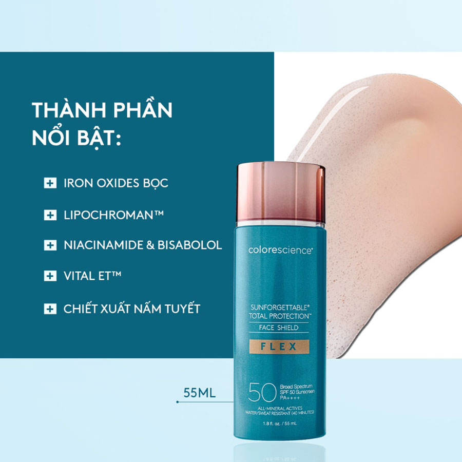 Colorescience Face Shield Flex SPF 50 - Fair là kem chống nắng vật lý kết hợp trang điểm nhẹ